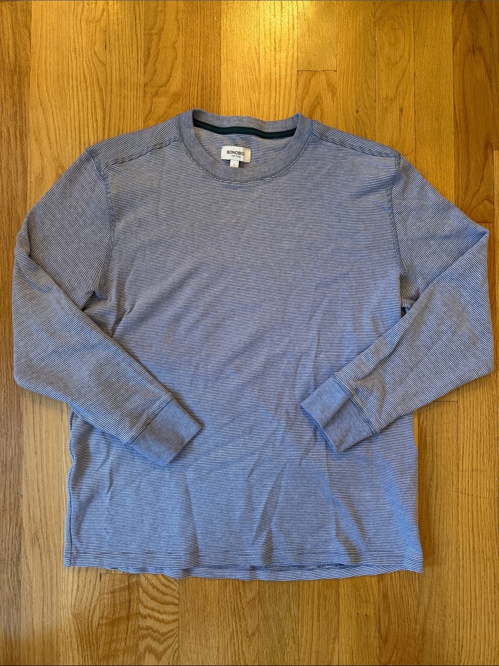 Bonobos Striped Long-Sleeve Crewneck Shirt in Soft Blue